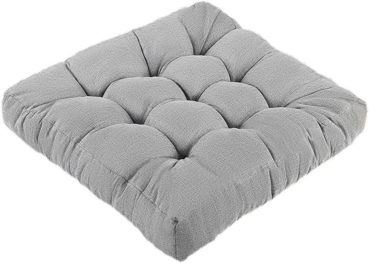 Meditation Floor Cushions, Thickened Floor Pillow for Adults, Large Square Pillows Seat Cushion for Tatami Living Room Yoga, Memory Sponge Block Added, 22×22 Inch, Grey
