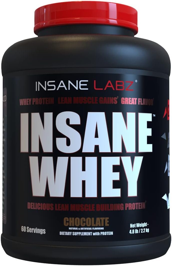 Insane Labz Insane Whey,100% Muscle Building Whey Protein, Post Workout, BCAA Amino Profile, Mass Gainer, Meal Replacement, 5lbs, 60 Srvgs, (Chocolate)