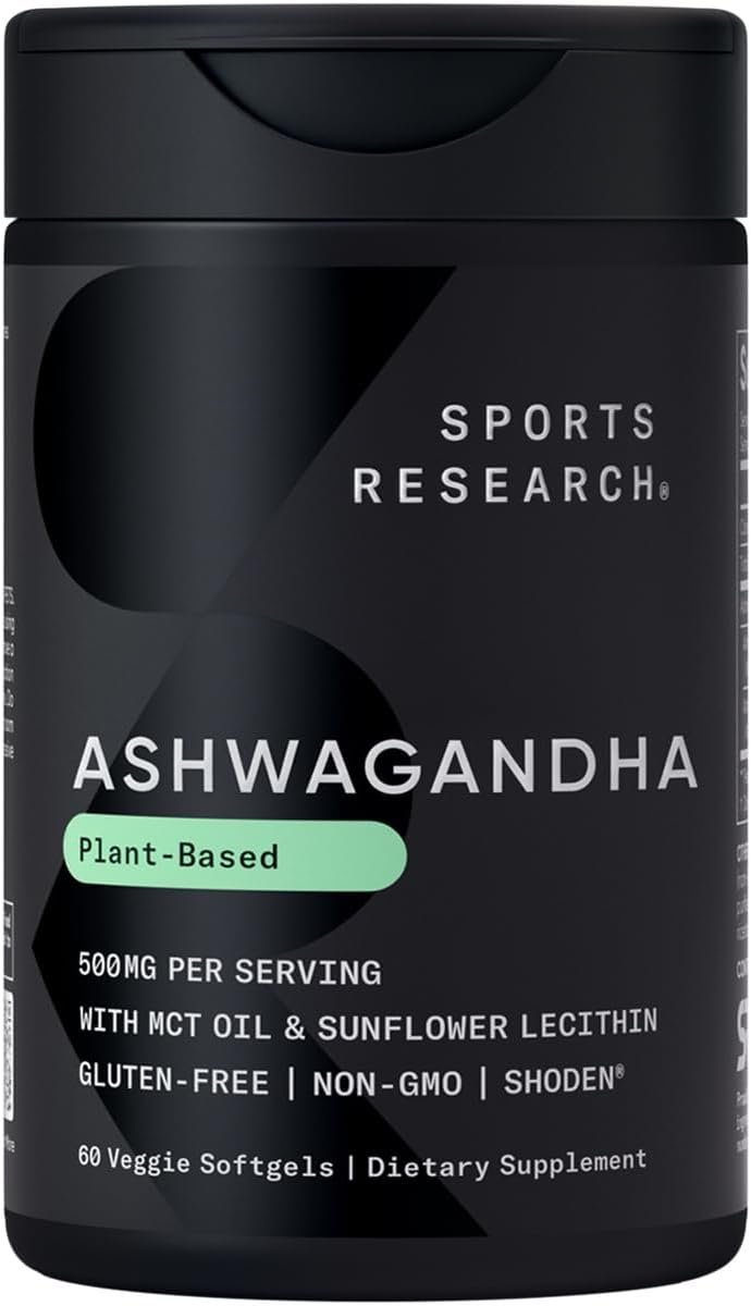 Sports Research® Ashwagandha Softgels with Coconut MCT Oil – Natural Adaptogen Made with Shoden® Ashwa for Relaxation, Calm & Sleep Support – Gluten Free & Vegan Friendly – 60 Count