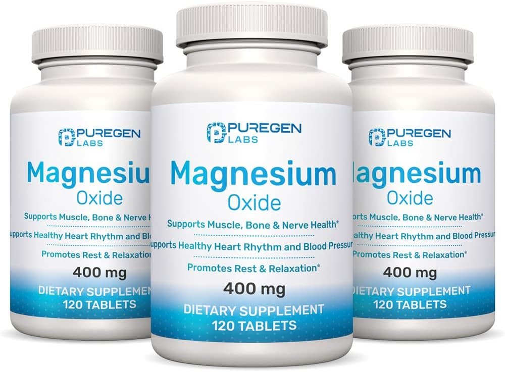 Magnesium 400mg [High Potency] Supplement – Magnesium Oxide for Immune Support, Muscle Recovery, Leg Cramps, Relaxation – 3 Pack | Total 360 Count