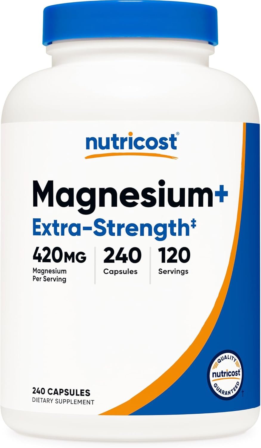 Nutricost Magnesium+ Extra Strength 420mg, 240 Capsules – 120 Servings. Magnesium Oxide and Glycinate – Non-GMO, Gluten Free, Vegan Friendly