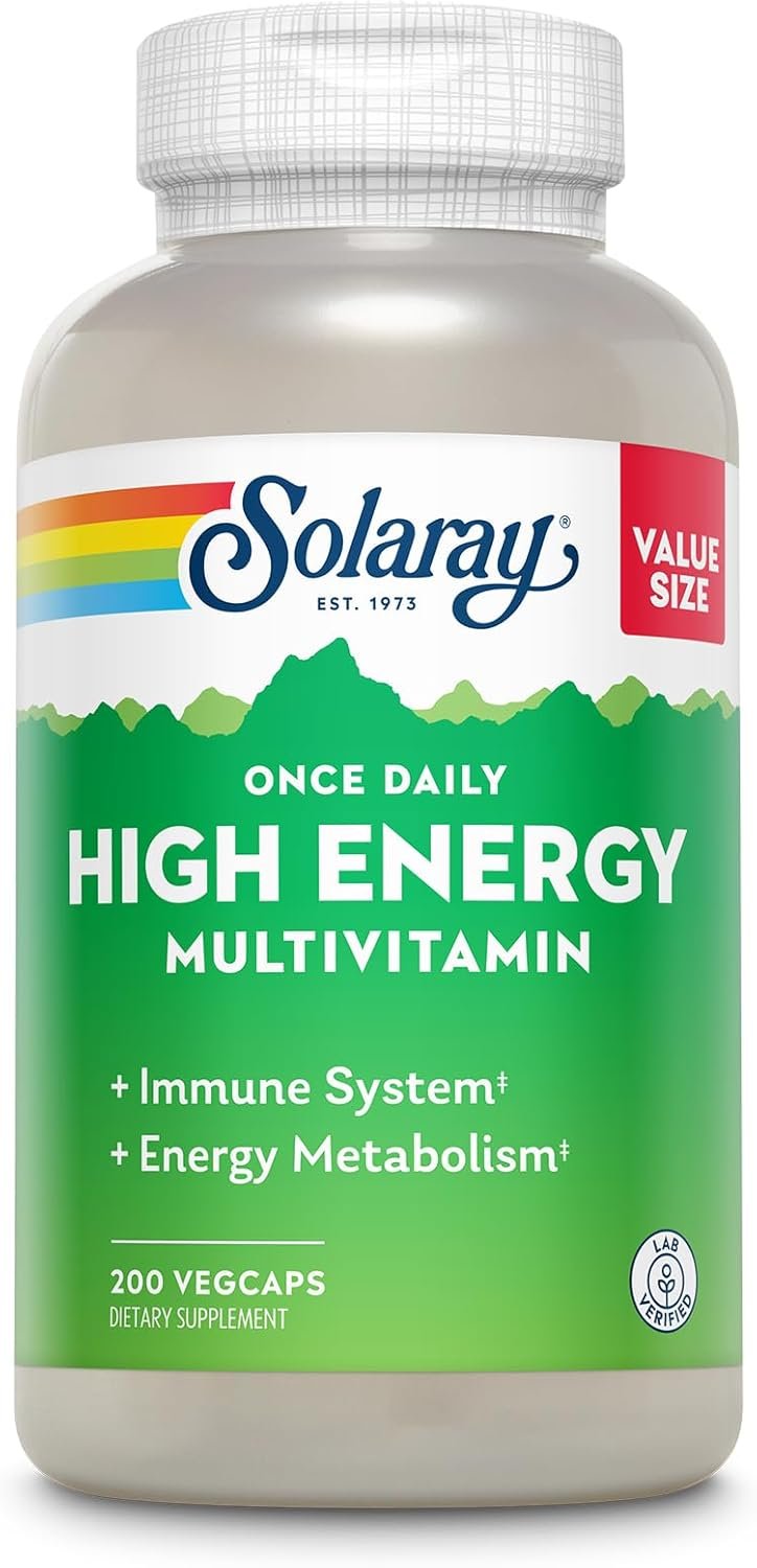SOLARAY Once Daily High Energy Multivitamin for Women and Men – Energy Supplements – Immune Support w/Vitamin C, A, D and E, Vitamin B Complex, Trace Minerals, 60-Day Guarantee, 200 Serv, 200 VegCaps