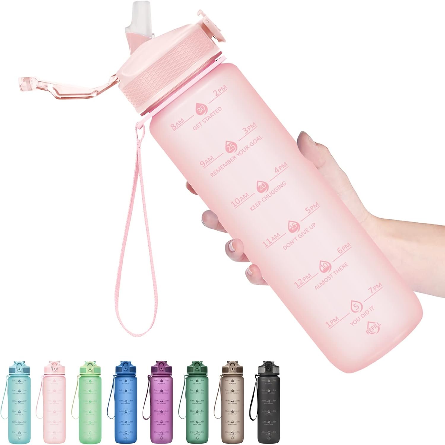 Hyeta 32oz Water Bottles with Straw – Stay Motivated and Hydrated with Convenient Times to Drink Markings, Durable, Leak-proof