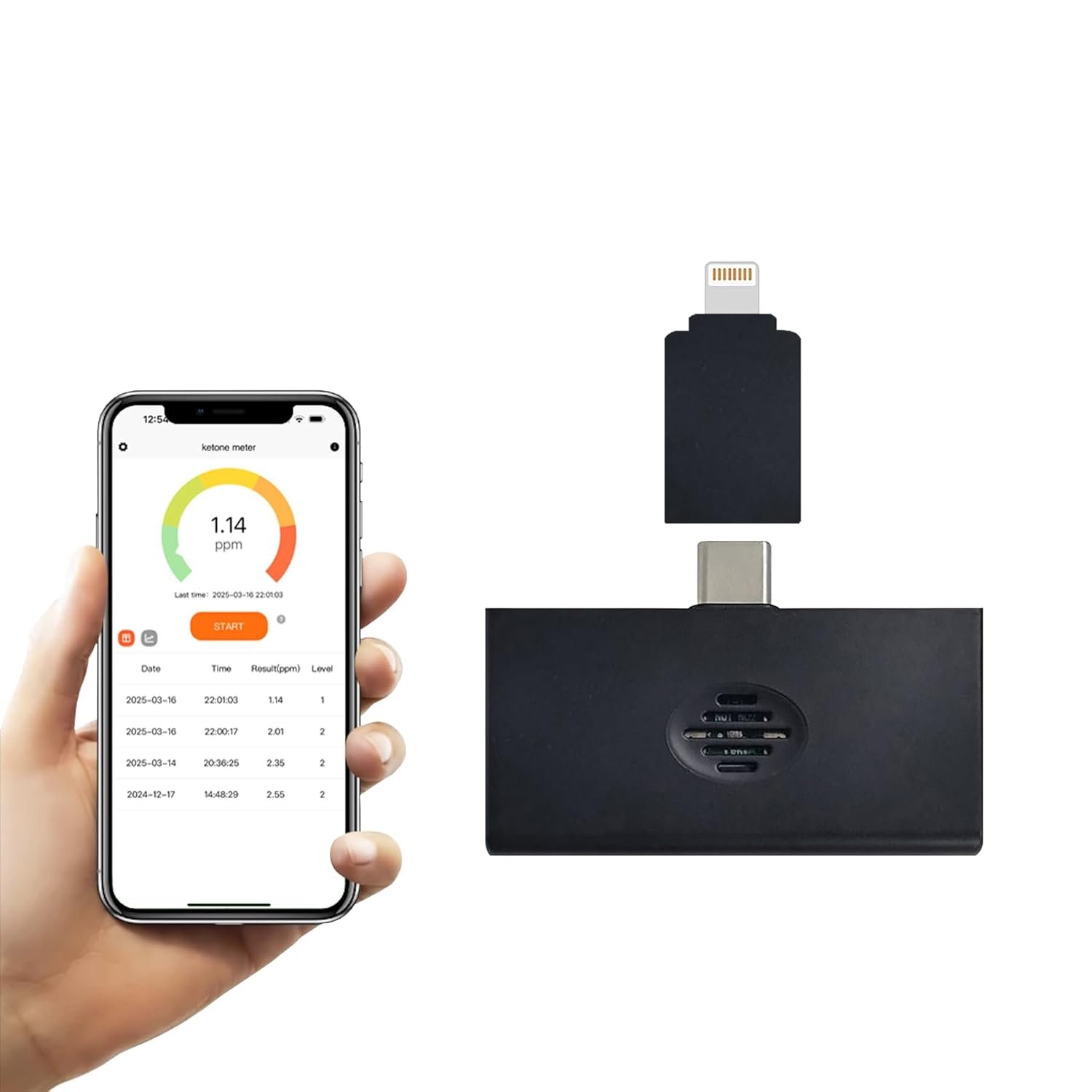 Reflex Wireless Smart Ketone Breath Meter | 80% Cheaper Than Ketone Test Strips | Ketone Analyzer | Ketone Meter Monitor | Real-Time Fat Burning Rate | Test Strips Replacement | Free Apps | KT-USB