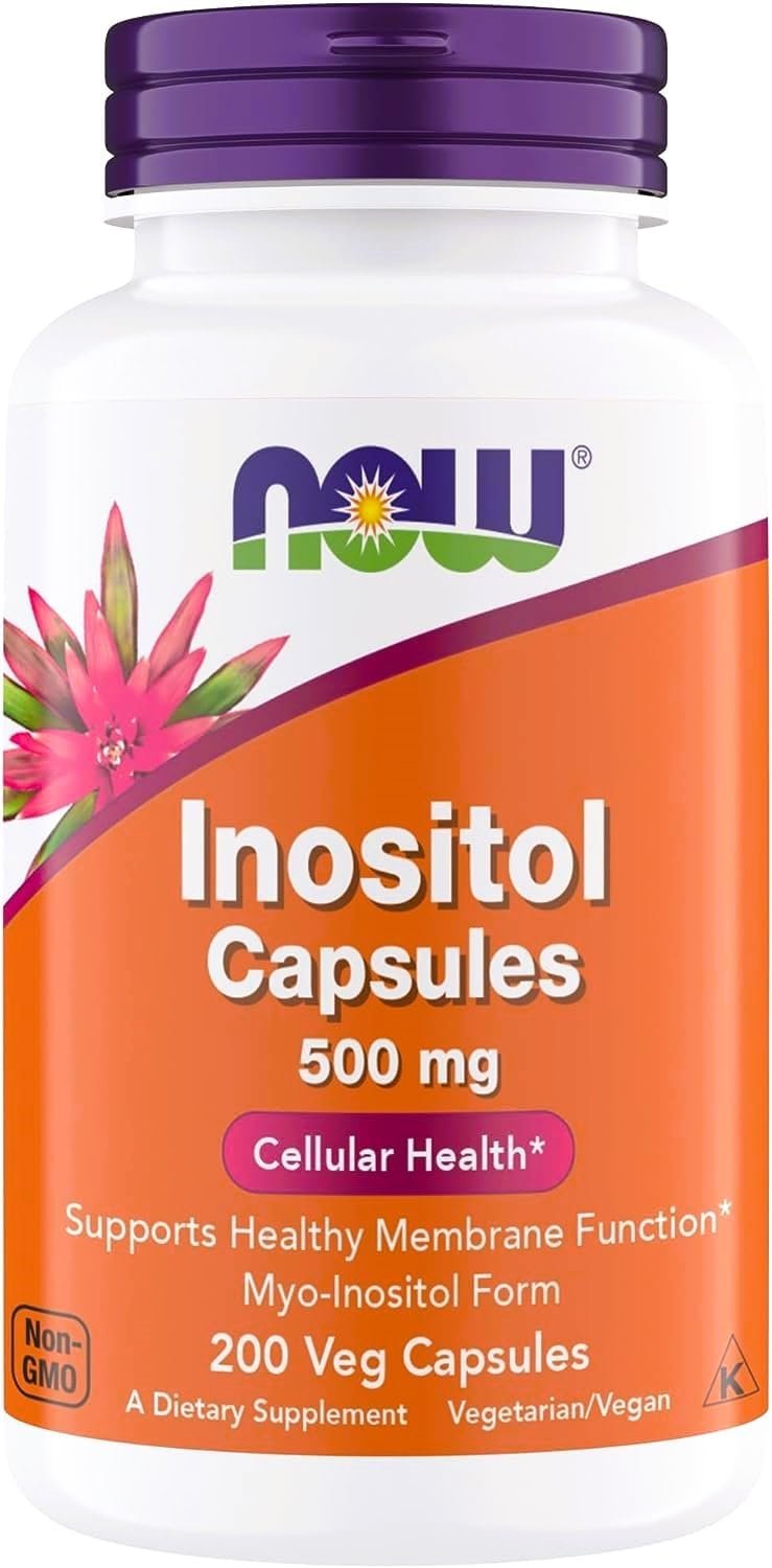 NOW Foods Inositol 500 mg, Superior Myo Inositol Form, for Healthy Membrane Function*, Cellular Health*, Support for Women* Kosher, Suitable for Vegans – 200 Vegetarian Capsules (Pack of 1)