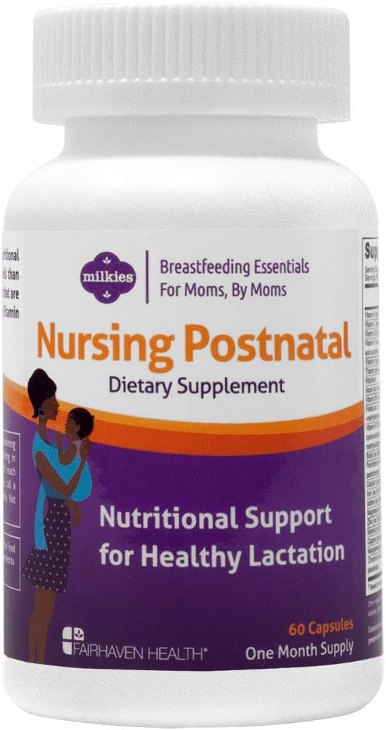 Milkies Fairhaven Health Nursing Postnatal Vegetarian Supplement for Breastfeeding Women with Vitamin D and B, Nutritious Breast Milk Multivitamin – Gluten and Dairy Free – 1 Month Supply