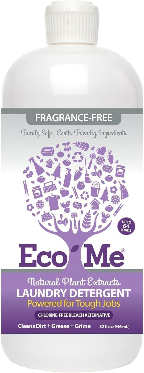 Eco-me Plant Based Concentrated Laundry Detergent, Fragrance-Free, Clear, Unscented, 32 Fl.Oz