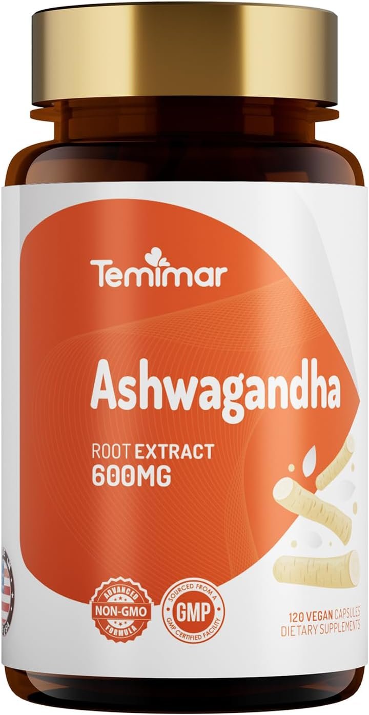 Ashwagandha Supplements, Ashwagandha Root Extract 600mg for Women & Men, Made in USA, Gluten Free, Vegan, 120 Capsules