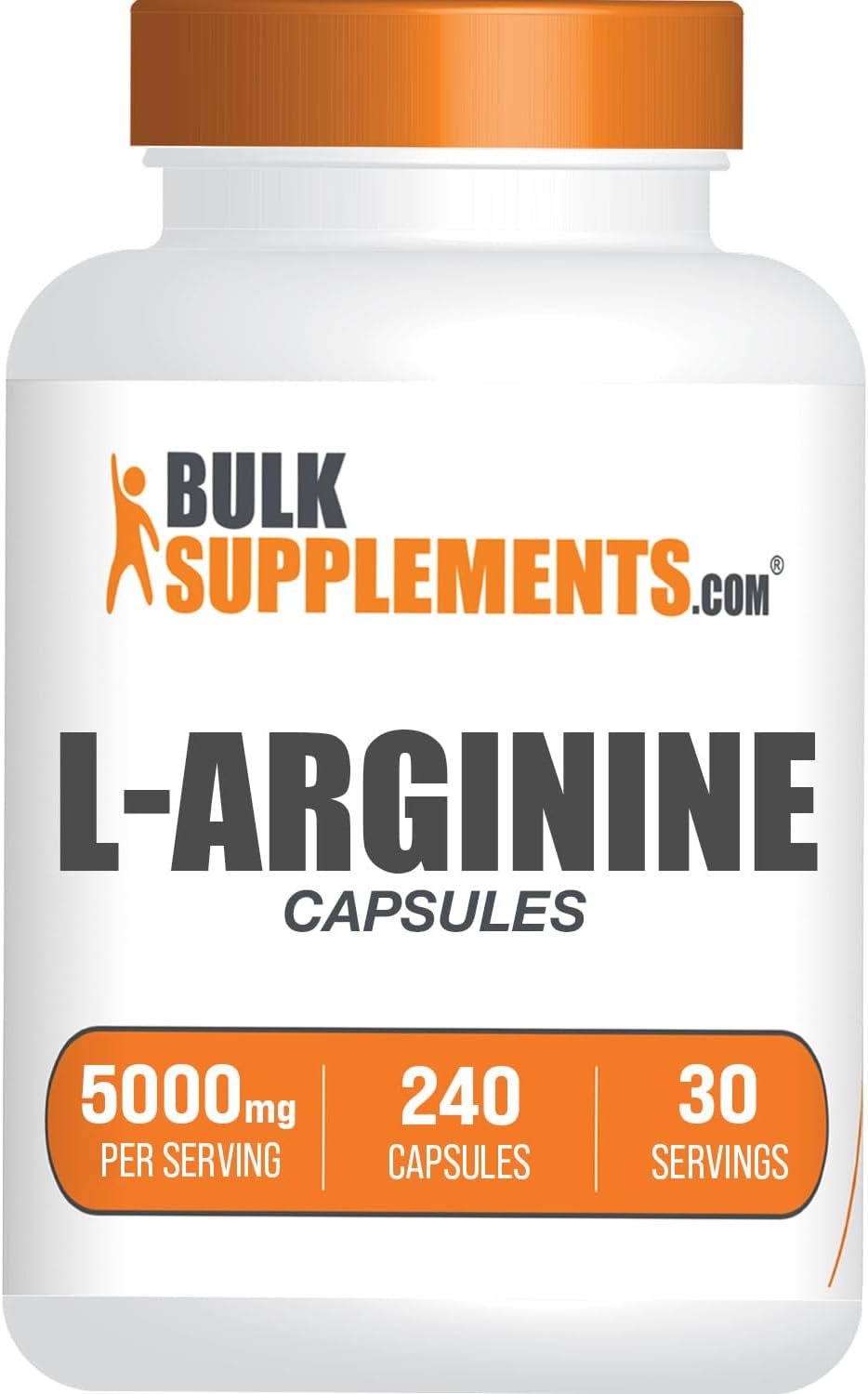 BulkSupplements.com L-Arginine 5000mg Capsules – Arginine Supplement, Nitric Oxide Supplement, L-Arginine Capsules – Gluten Free, 8 Capsules per Serving, 240 Capsules (Pack of 1)