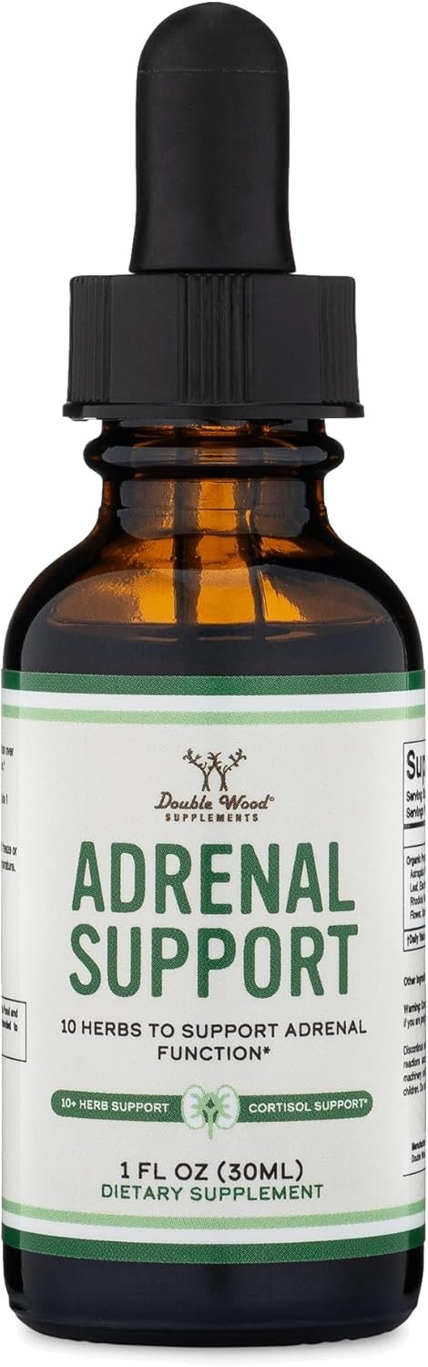 Adrenal Support Supplements (Liquid Drops) – 10 Organic Adaptogens for Adrenal Fatigue (One Month Supply) Cortisol Manager for Stress Relief (10 Apoptogenic Herbs for Adrenal Health) by Double Wood