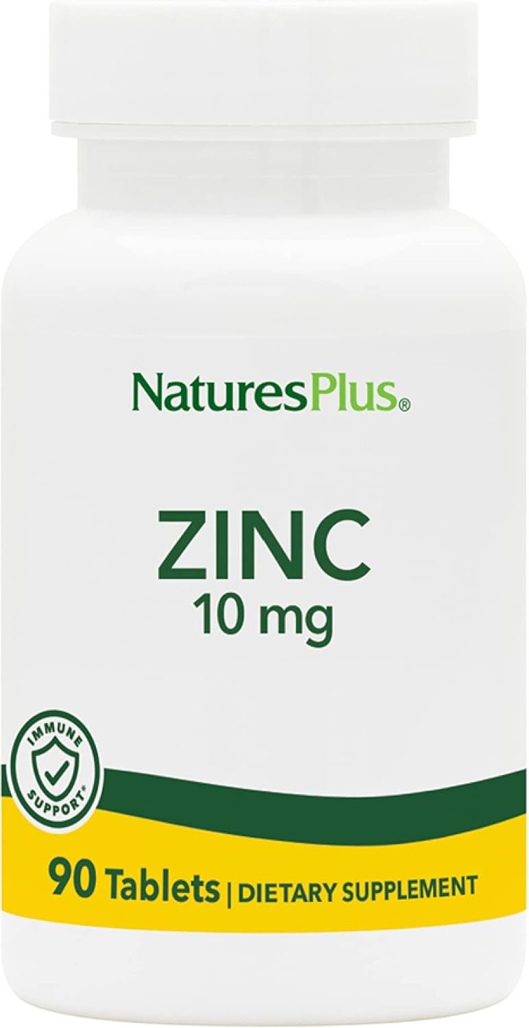 NaturesPlus Zinc Tablets – 10 mg, 90 Vegetarian Supplements – Immune System Supplement for Cellular Growth & Repair – Promotes Healthy Digestion, Metabolism & Vision – Gluten-Free – 90 Servings
