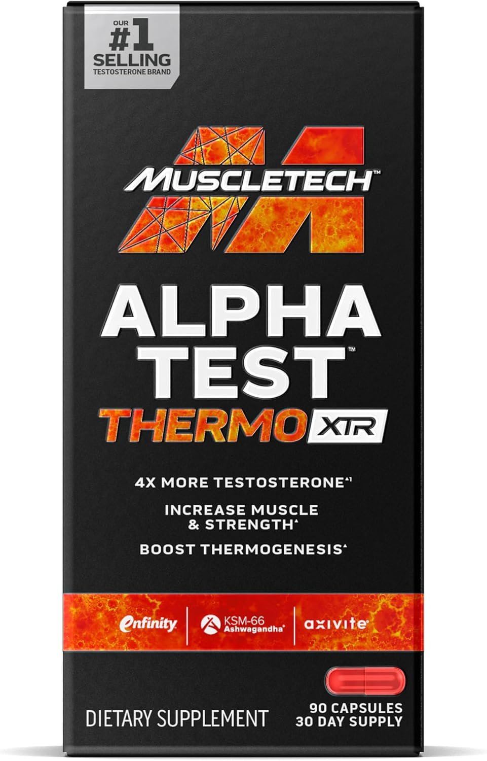 MuscleTech AlphaTest Thermo XTR Thermogenic Testosterone Booster| Muscle & Strength Builder for Men | Workout Supplement | 90 Capsules | 30 Servings