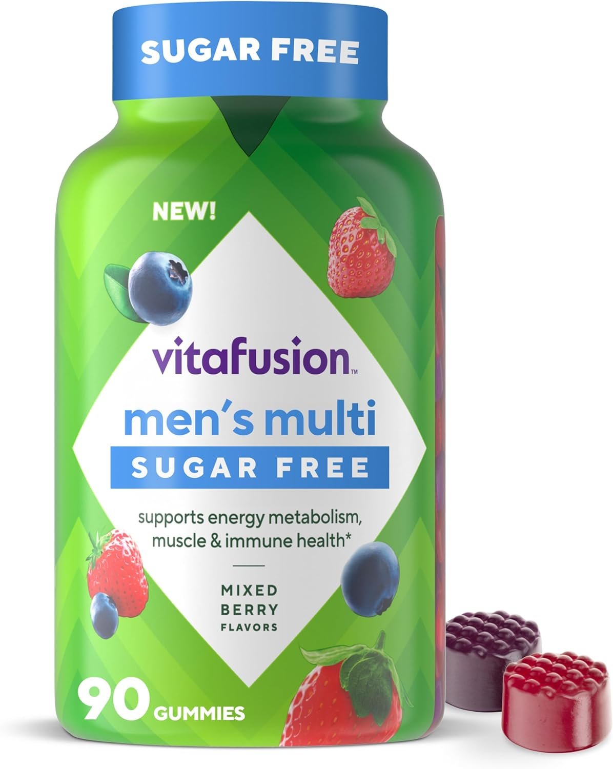 Vitafusion Sugar Free Men’s Multi Daily Gummy Multivitamins, Supports Energy Metabolism, Muscle and Immune Health (1), Mixed Berry Flavors, 90 Count