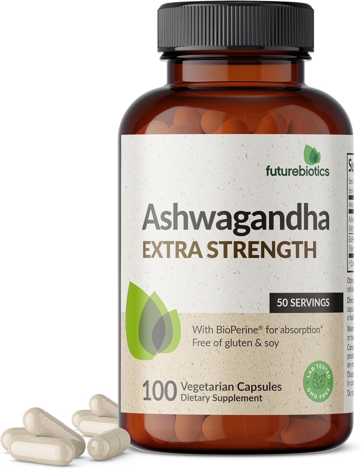 Futurebiotics Ashwagandha Extra Strength Stress & Mood Support with BioPerine – Non GMO Formula, 100 Vegetarian Capsules