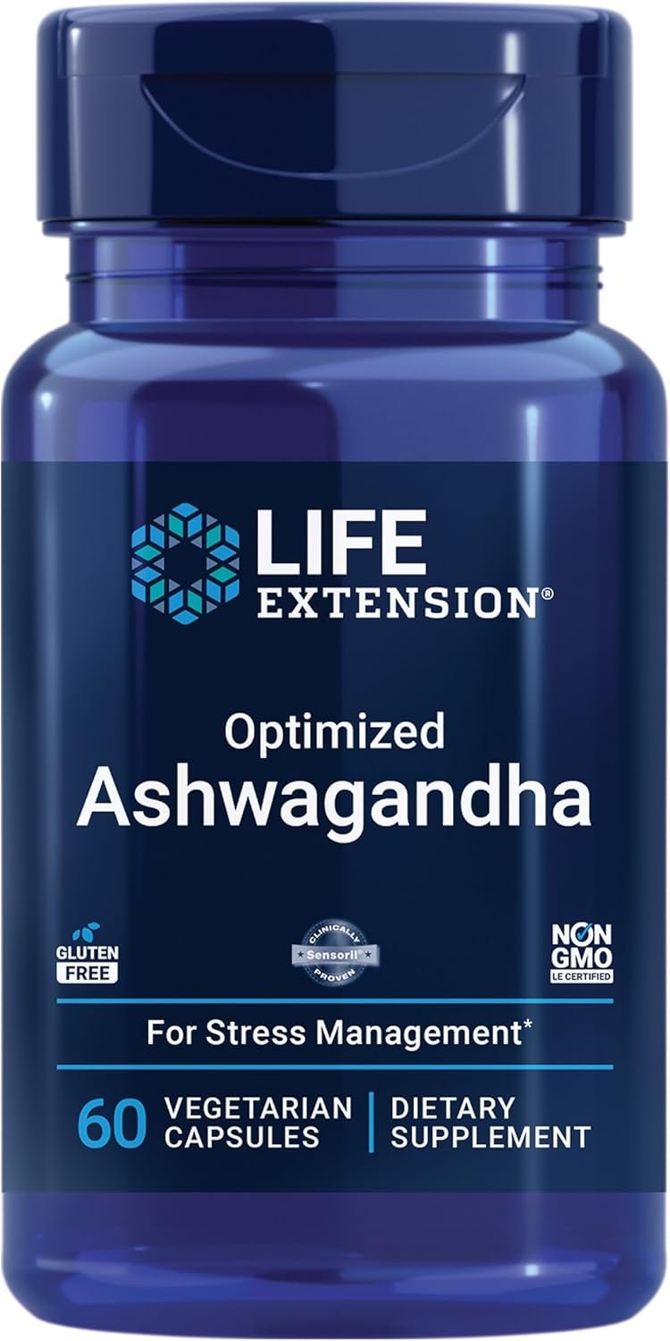 Life Extension Optimized Ashwagandha – Stress Management Supplement for a Healthy Stress Response, Focus, Memory, Stress Relief – Vegetarian, Gluten-Free, Non-GMO, 60 Capsules