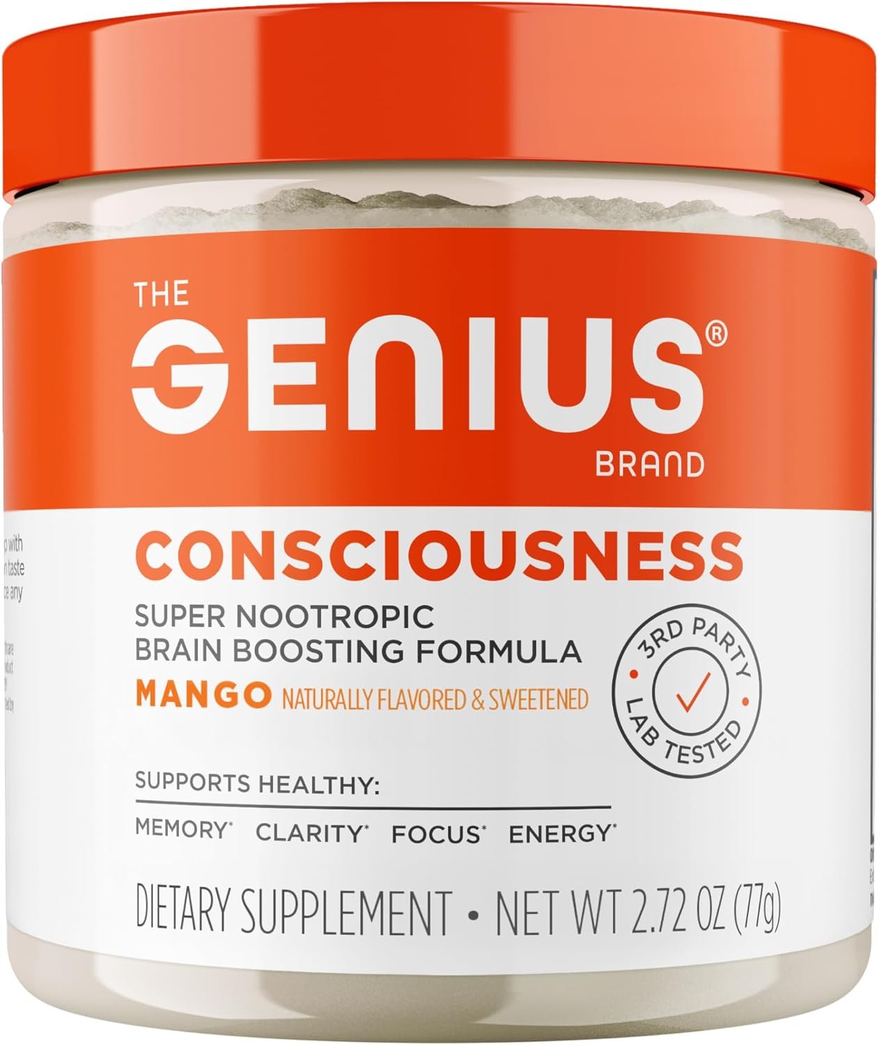 Genius Consciousness, Super Nootropic Brain Supplement Powder, Mango – Boost Focus, Cognitive Function, Concentration & Memory Booster – Alpha GPC & Lions Mane Mushroom for Neuro Energy & IQ