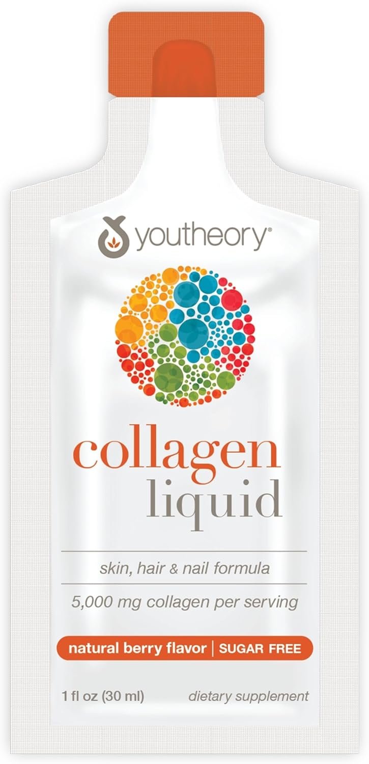Youtheory Collagen Liquid – 5,000 mg Hydrolyzed Collagen – for Hair, Skin & Nails* – Sugar, Dairy & Soy Free – Berry Flavor – 12 Single Serving Packets
