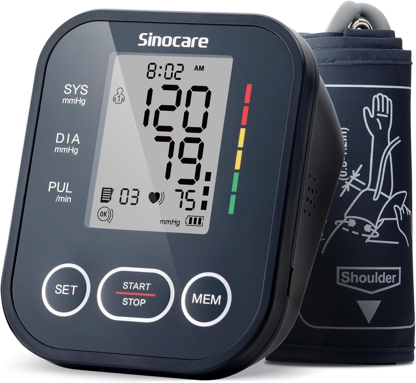 Sinocare Blood Pressure Monitor, Upper Arm Blood Pressure Monitors for Home Use, Adjustable Arm Cuff 8.6″-16.5″, One-Button Operation, Dual User, Accurate & Practical (Black)