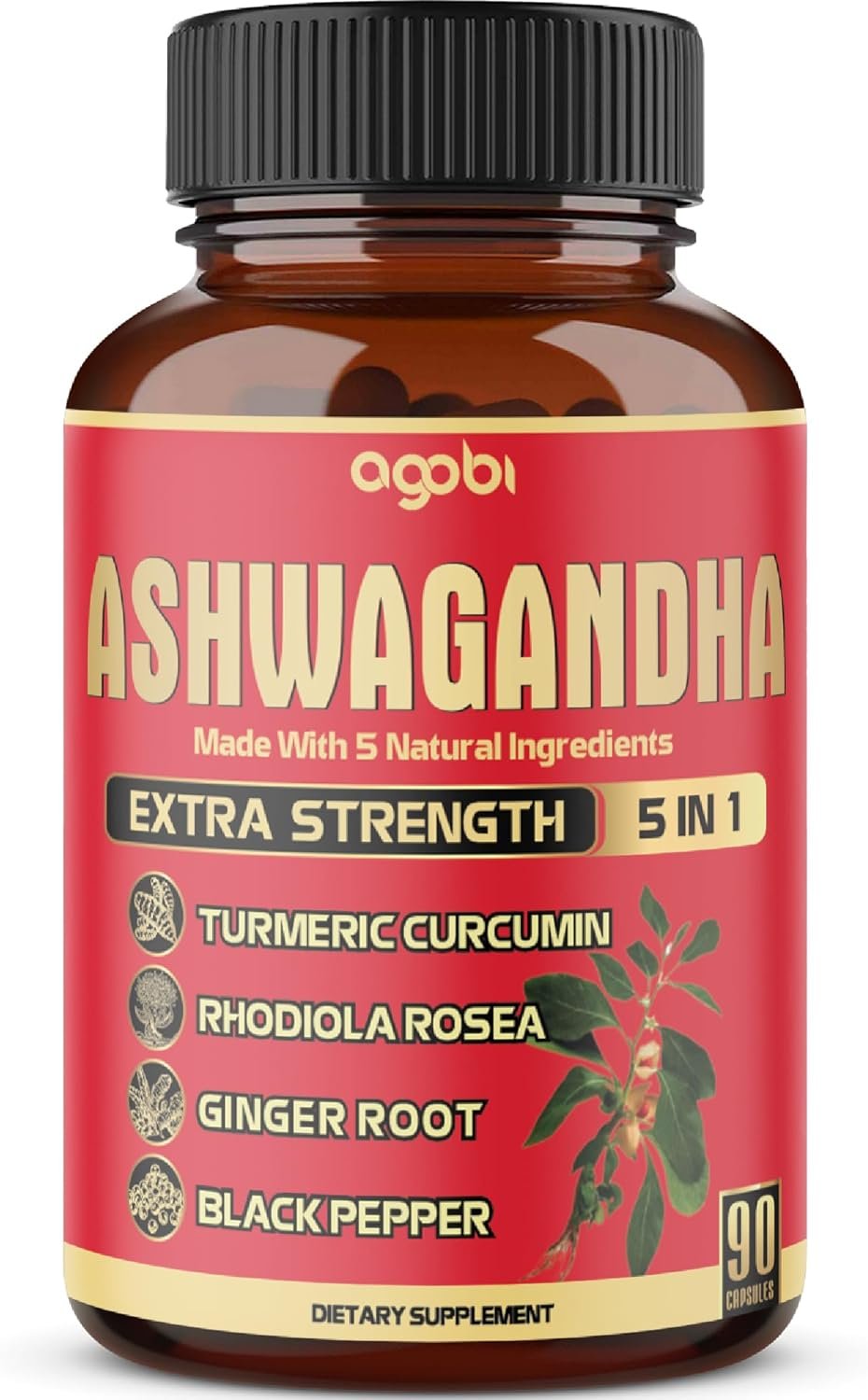 90 Capsules – Ashwagandha Supplement Capsules – Ginger Root, Turmeric, Rhodiola Rosea & Black Pepper