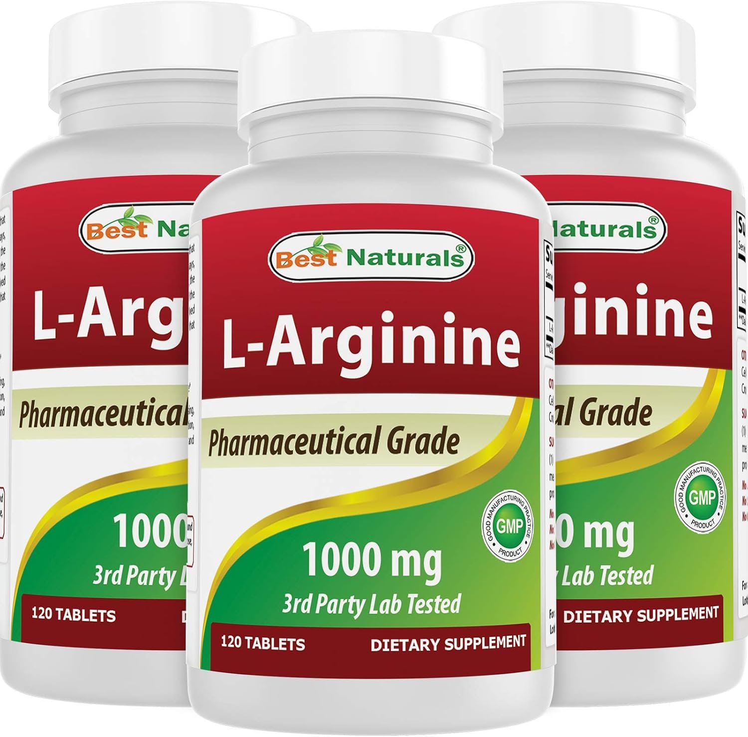 Best Naturals 3 Pack L-Arginine 1000 mg 120 Tablets – Pharmaceutical Grade L Arginine Supplement Promotes Nitric Oxide Synthesis (Total 360 Tablets)