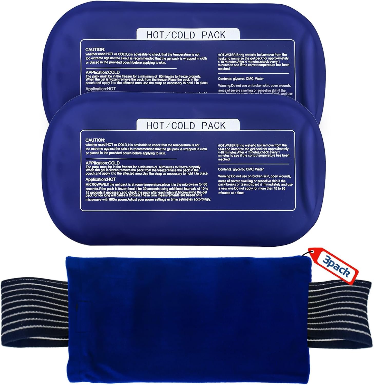 Ice Packs for Injuries Reusable (3-Piece Set) – Hot and Cold Ice Packs for Knee, Reusable Gel Wraps Support, Adjustable Ice Pack Pain Relief for Shoulders, Back Joints Muscles, Knees, Arms and Legs