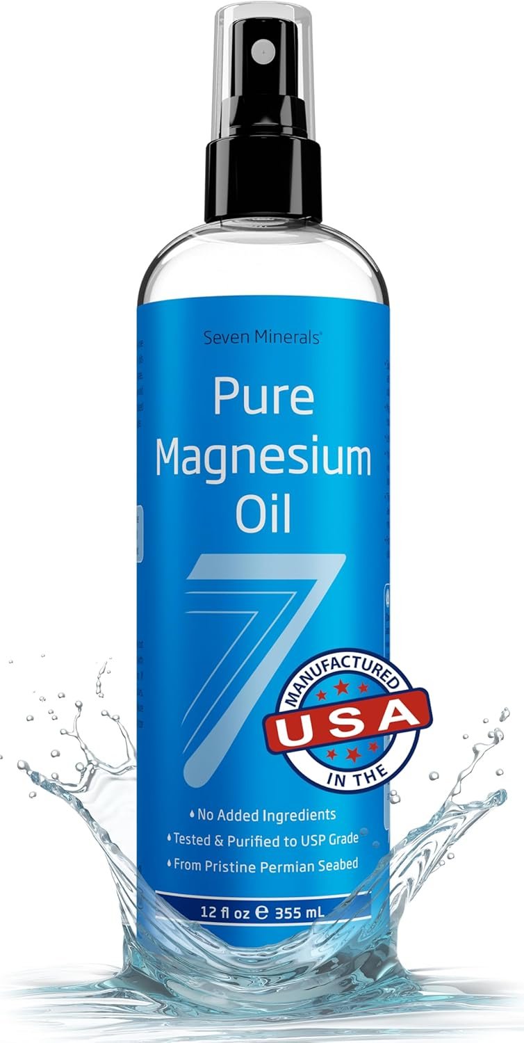 Seven Minerals Pure Magnesium Oil Spray, Big 12oz, USP Grade, Extra Strength, for Feet, Sleep, Muscle Pain & Cramps – Mined in The USA