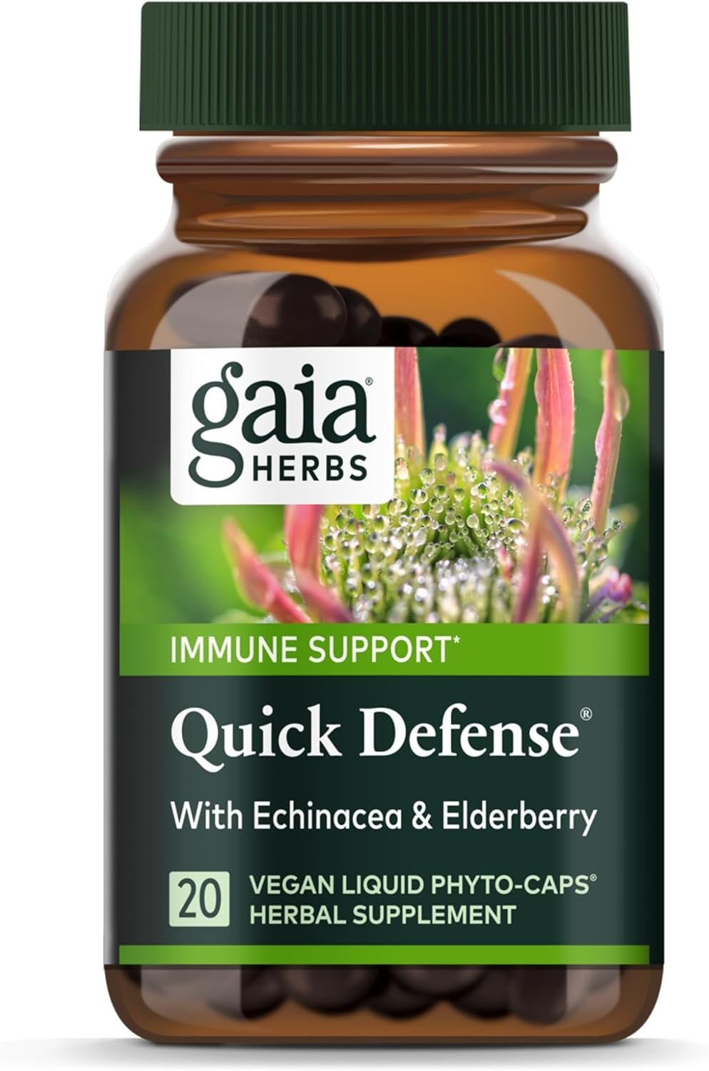 Gaia Herbs Quick Defense – Fast-Acting Immune Support Supplement* – Echinacea, Black Elderberry, Ginger & Andrographis – 20 Vegan Liquid Phyto-Capsules (2-Day Supply)