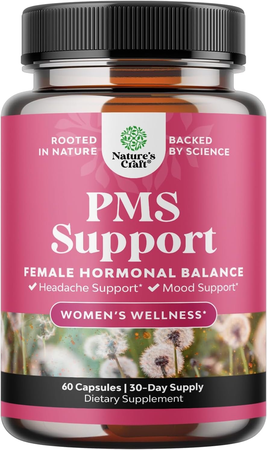 PMS Support Supplement for Women – Hormone Balance for Women & Menstrual Discomfort with DIM, Chasteberry, Black Cohosh & Ashwagandha – for Period Cramps Ease, Menopause Bloating, Mood Swing – 60 Ct