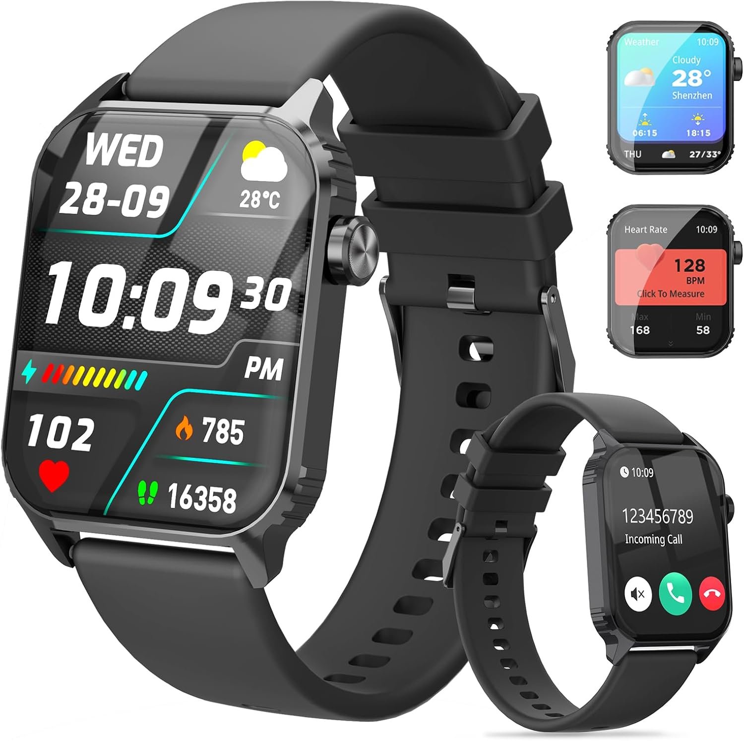 Smart Watches for Women Men, 1.83″ HD Smartwatch with 120 Sports Modes, IP67 Waterproof, Bluetooth Call, Music Control, Heart Rate and Sleep Monitor (Black)