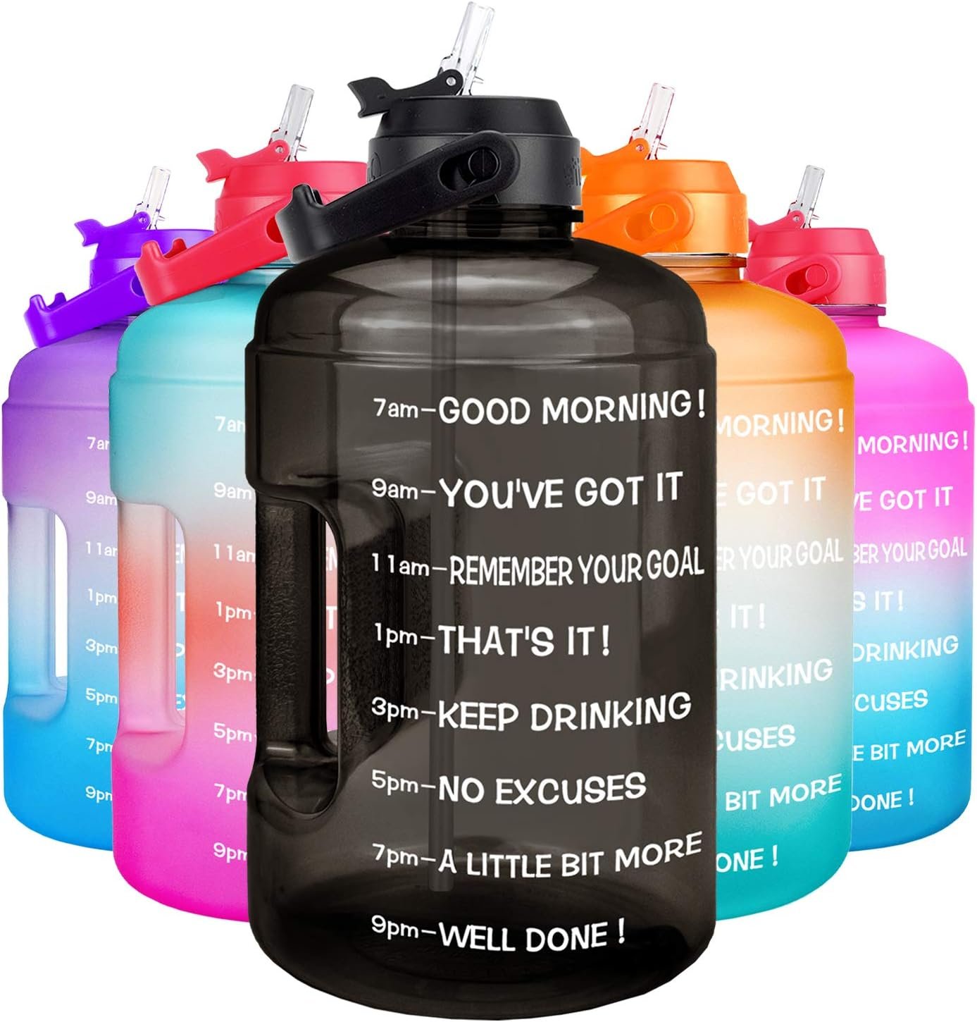 QuiFit 1 Gallon Water Bottle – with Straw & Motivational Time Marker Leak-Proof BPA Free Reusable Gym Sports Outdoor Large(128OZ/73OZ) Capacity Water Jug