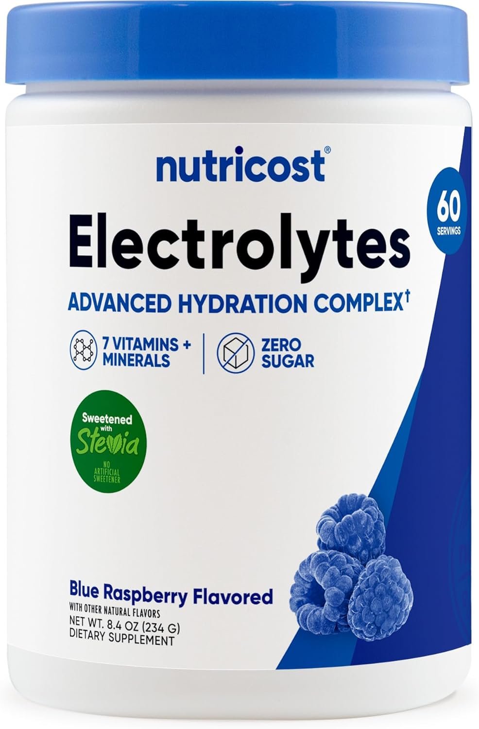 Nutricost Electrolyte Complex Powder (60 Servings, Blue Raspberry) – Hydration Supplement Drink Mix with Vitamins and Minerals
