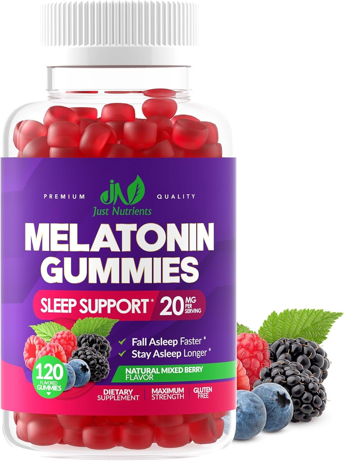 Melatonin 20mg Gummies for Adults (120 Count) – Maximum Strength Sleep Support with 10mg of Melatonin Per Gummy – Gluten-Free, Non-GMO, Vegetarian, Great Tasting Mixed Berry Flavor – 60 Servings