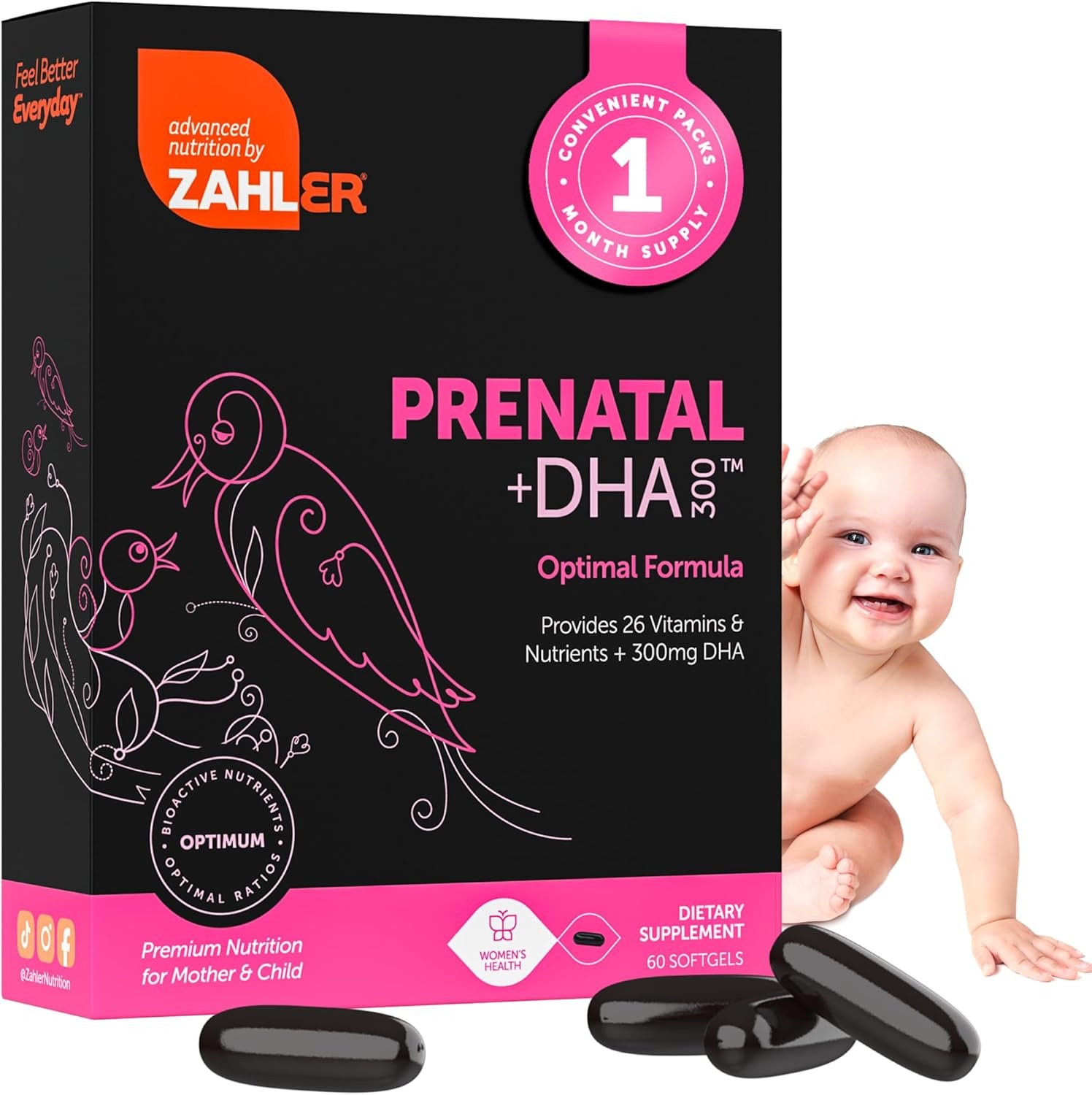 Zahler Prenatal Vitamin with DHA & Folate – DHA Supplements & Prenatal Multivitamin for Mother and Child – Kosher Prenatal DHA Prenatal Vitamins with Iron, Pre Natal Softgels 60 Count