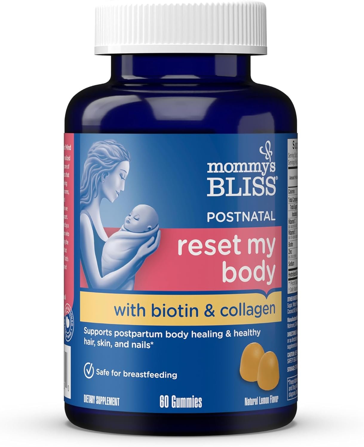 Mommy’s Bliss Postnatal Support Reset My Body Gummies with Biotin & Collagen, Supports Postpartum Energy, Healing & Joint Health + Hair, Skin & Nails Health, Gluten Free, 60 Gummies (30 Servings)