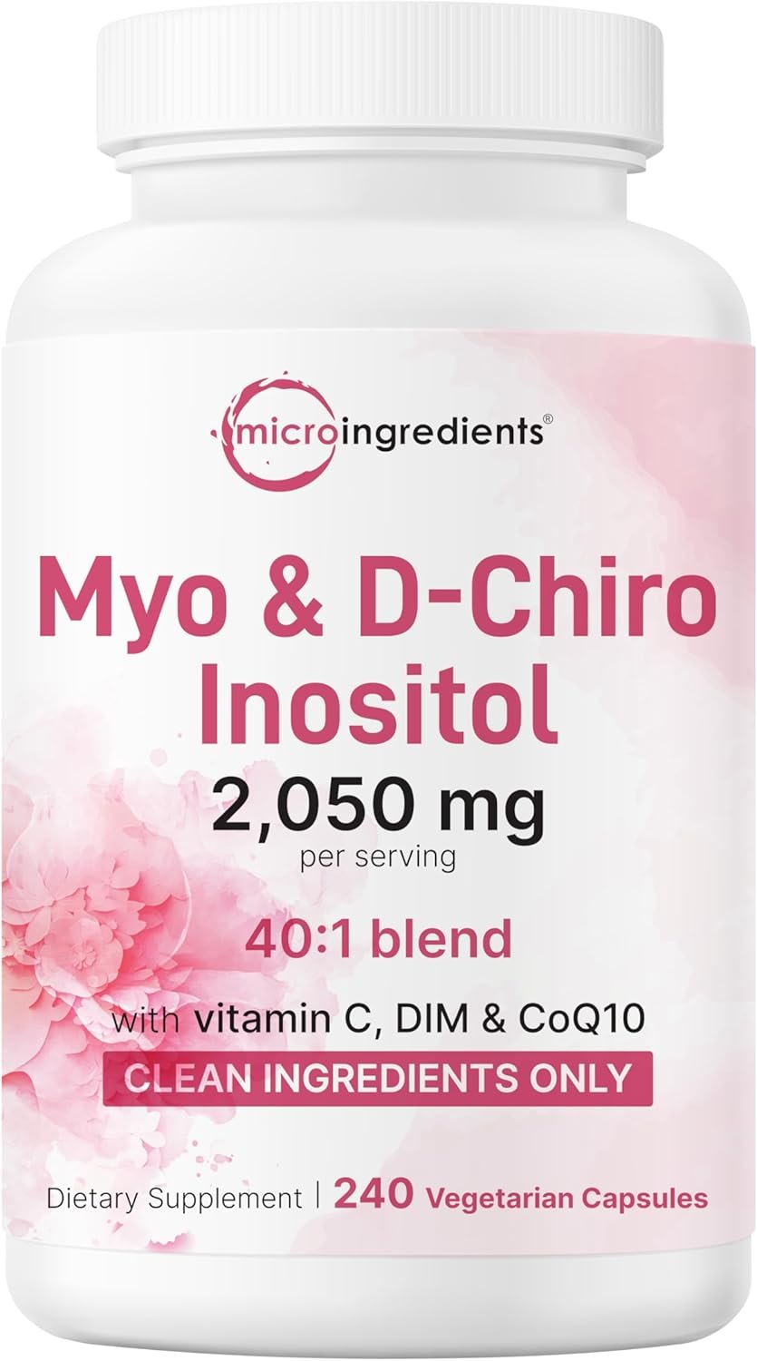 Myo-Inositol & D-Chiro Inositol 2,050mg | 240 Veggie Capsules + Vitamin C, Folate, DIM, & CoQ10 | Inositol Supplement for Women | 40:1 Ratio | Hormonal Balance & Ovarian Support | Filler Free