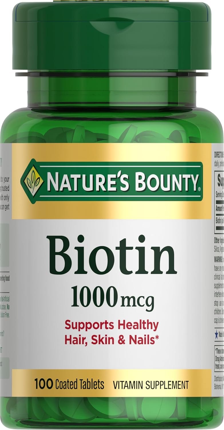Nature’s Bounty Biotin, Supports Metabolism for Energy and Healthy Hair, Skin, and Nails, 1000 mcg, 100 Tablets