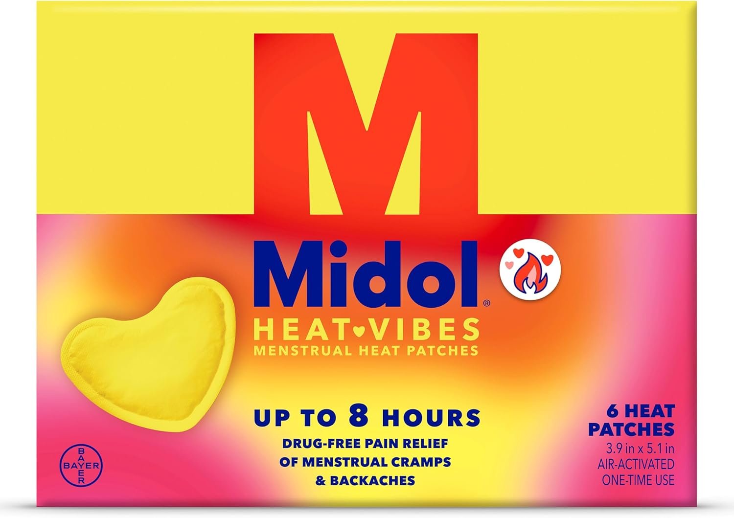 Midol Heat Vibes Menstrual Pain Relief Heat Patches – 6 Count Pack for Period Cramps and Backache