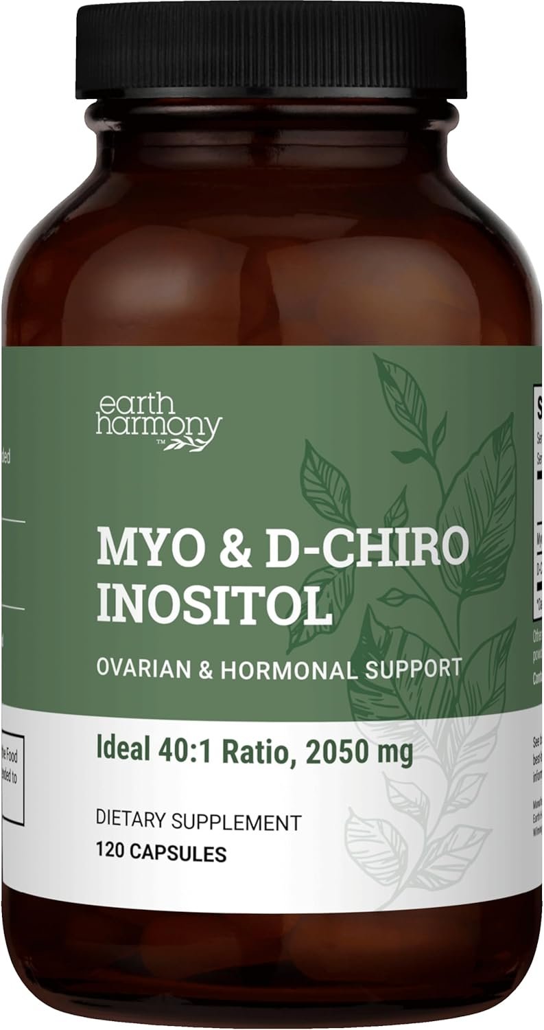 Earth Harmony Myo-Inositol & D-Chiro Inositol Supplement for Women, Ovarian & Hormone Balance for Women – Supports Normal Cycles, Fertility Supplement (120 Capsules)