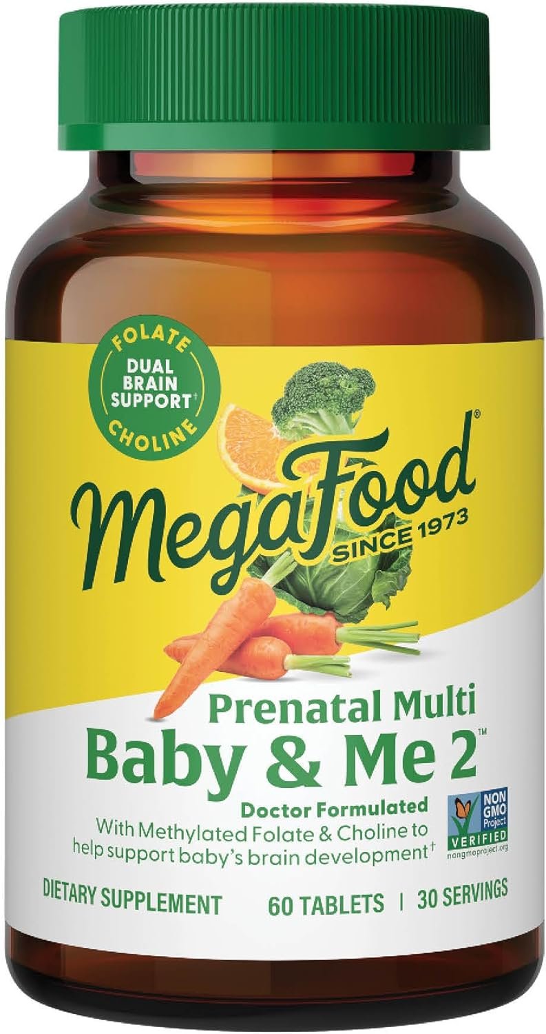 MegaFood Baby & Me 2 Prenatal Vitamin and Minerals – Vitamins for Women – with Folate (Folic Acid Natural Form), Choline, Iron, Iodine, and Vitamin C, Vitamin D and more – 60 Tabs (30 Servings)