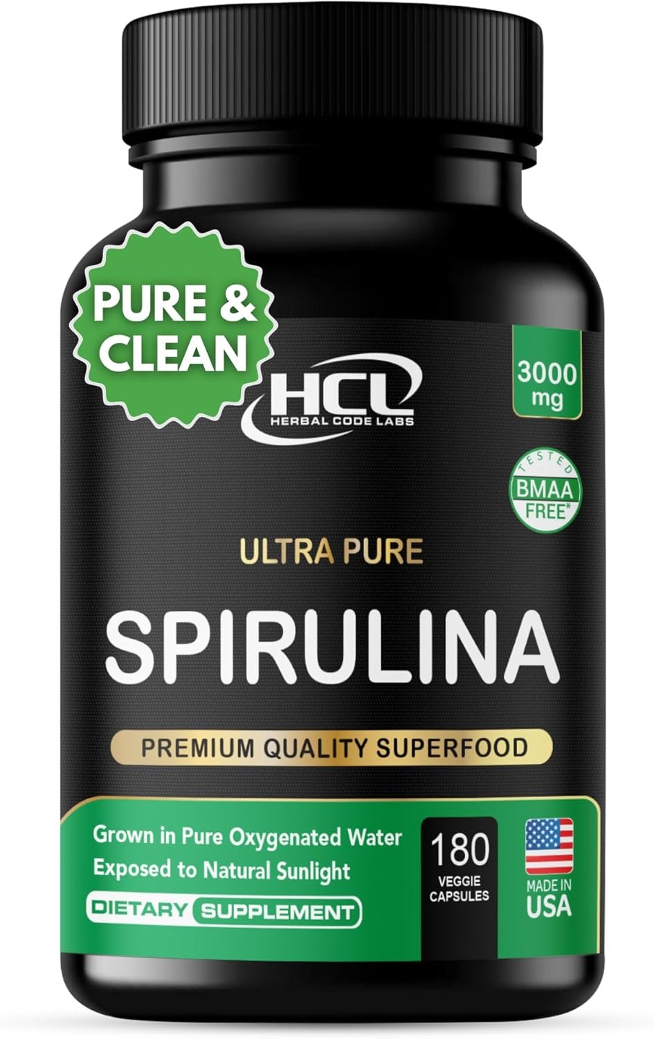 Spirulina Powder Capsules 3000 mg – Purest Non-Irradiated Blue Green Algae – Best Raw Vegan Protein – Green Superfood – Natural Multivitamins – 180 Pills Made in The USA