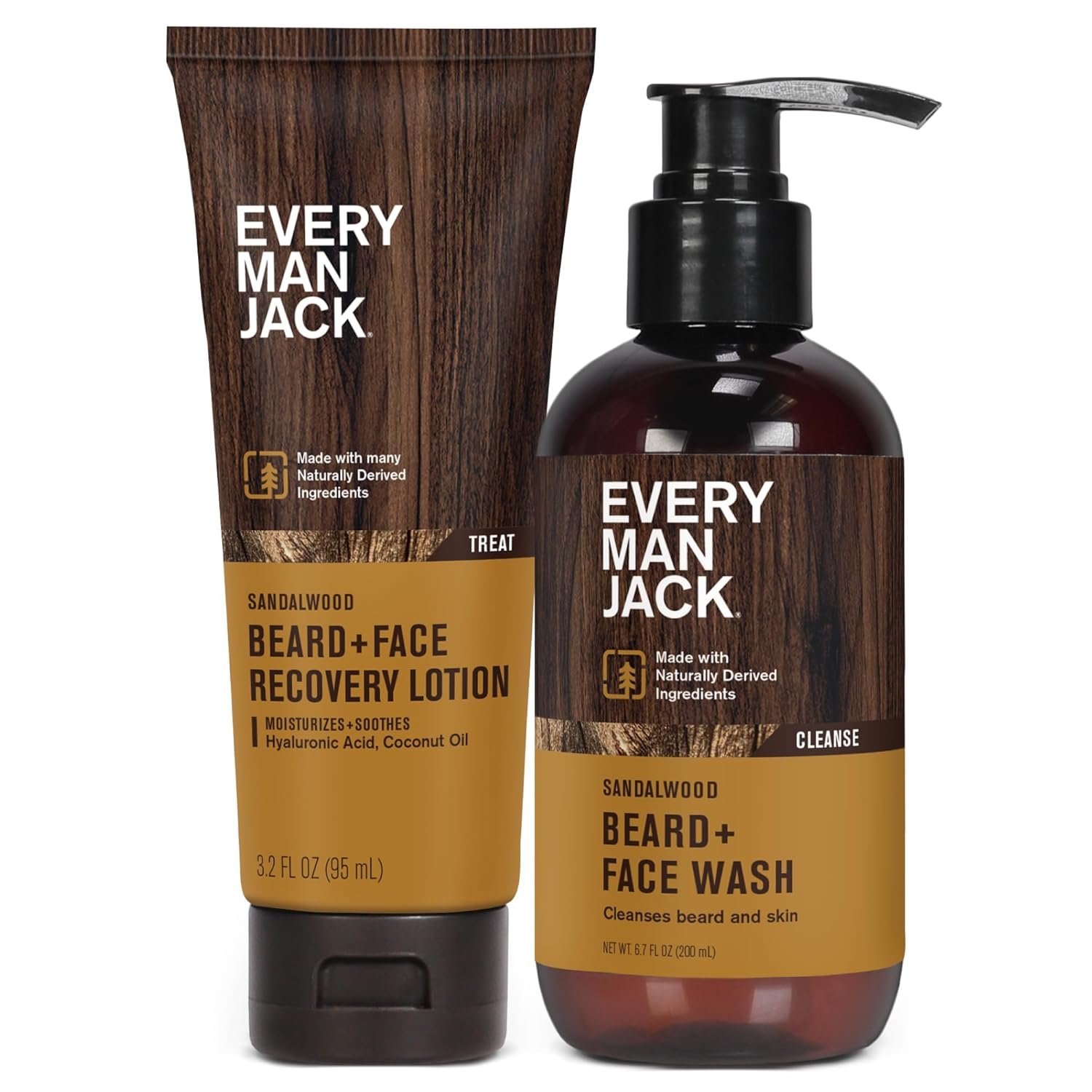 Every Man Jack Men’s Beard + Face Wash & Lotion Set – Subtle Sandalwood Scent – Naturally Cleanse and Condition Your Beard & Skin