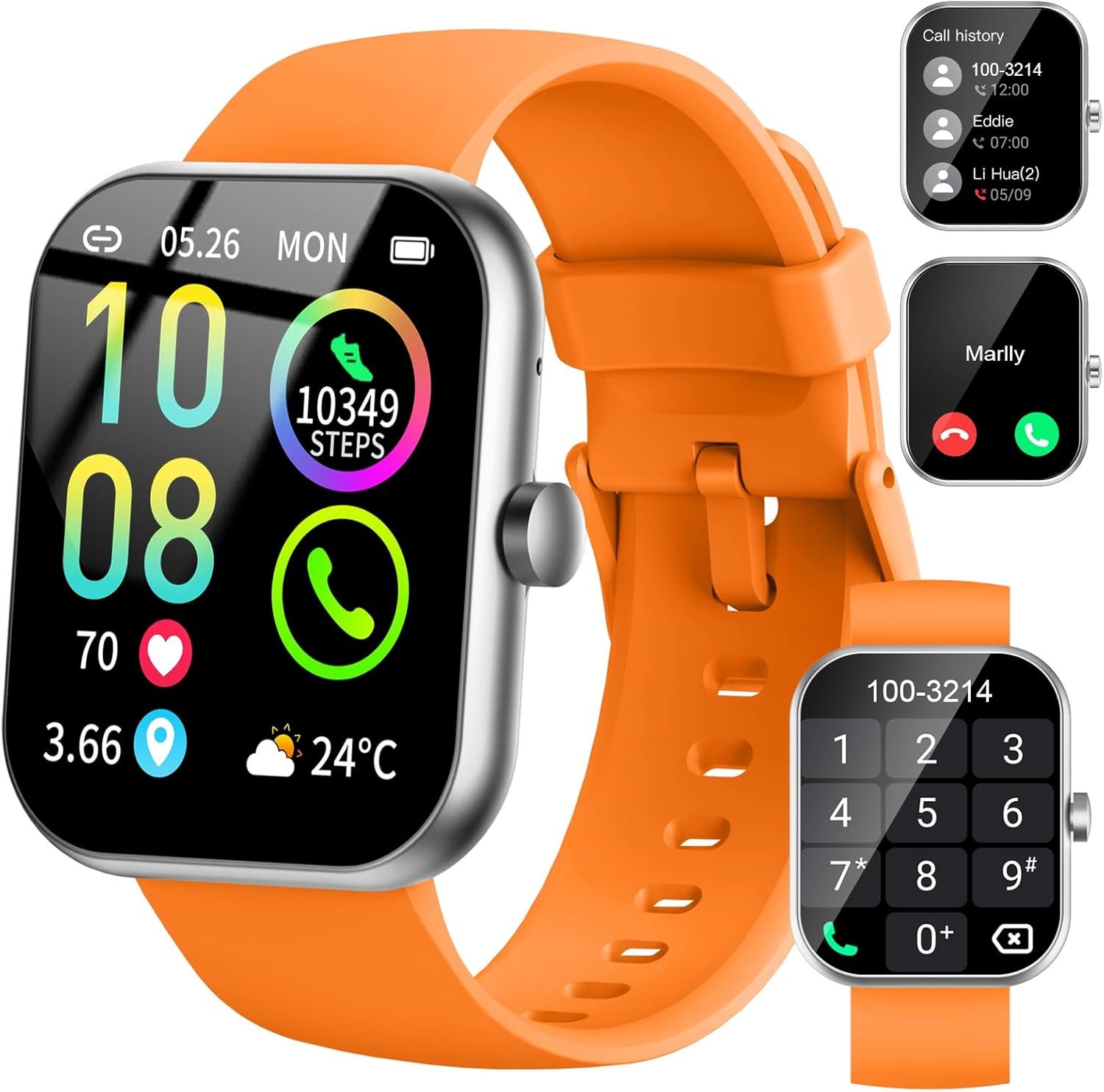 Smart Watch (Answer/Make Calls), 1.96″HD Smartwatch for Men Women 113+ Sport, 2025 Fitness Activity Tracker with Heart Rate Monitor, Sleep Trackers, Pedometer, IP68 Waterproof for Android iOS Orange