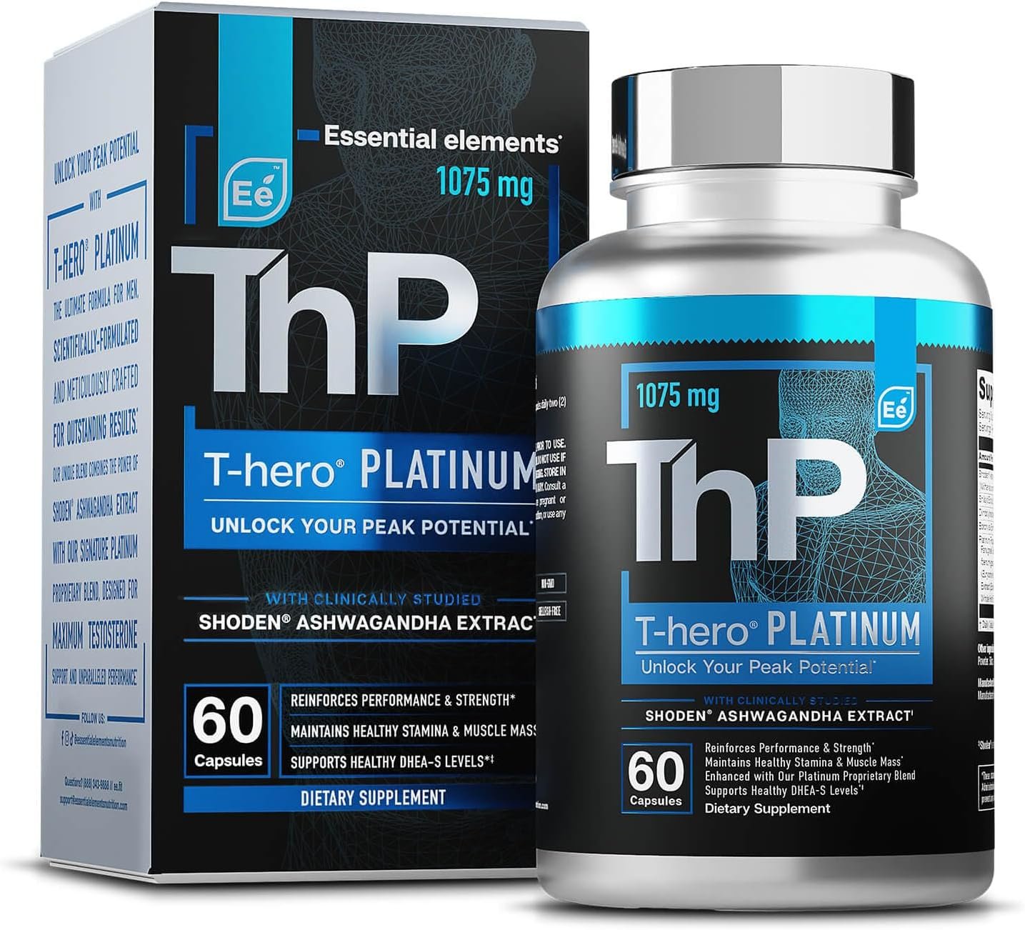 Essential Elements T-Hero Platinum – Daily Testosterone Support for Men – Promotes Vitality & Drive – Testosterone Supplement with Shoden Ashwagandha, Shilajit, Boron, DIM – 60 Count – 30 Servings