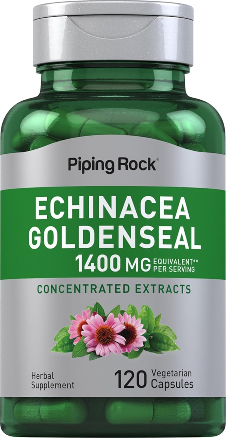 Piping Rock Echinacea Goldenseal Capsules | 1400mg | 120 Vegetarian Capsules | Non-GMO, Gluten Free Supplement