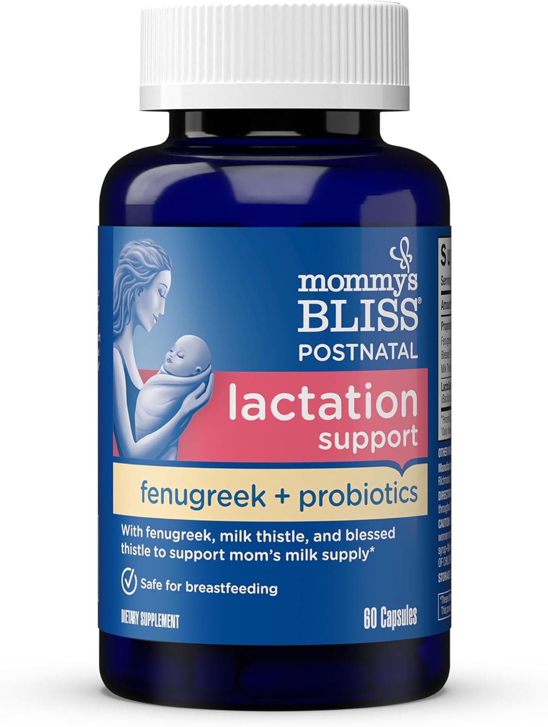 Mommy’s Bliss Postnatal Lactation Support Supplement with Probiotics: Support Breastfeeding Milk Supply with Fenugreek, Blessed & Milk Thistle, Postpartum Immune Health While Nursing (60 Servings)