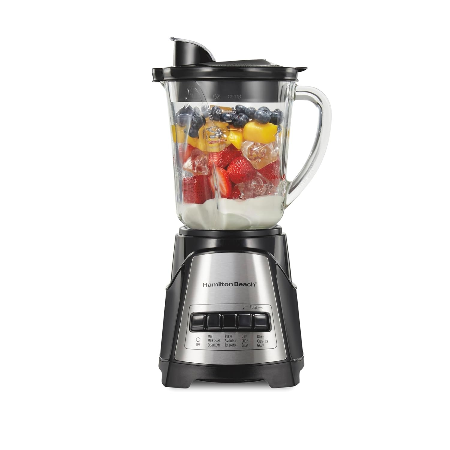 Hamilton Beach Power Elite Wave Action Blender For Smoothies, 40 Oz Glass Jar, 12 Functions Including Puree, Crush Ice, 700 Watts – Black (58148A)