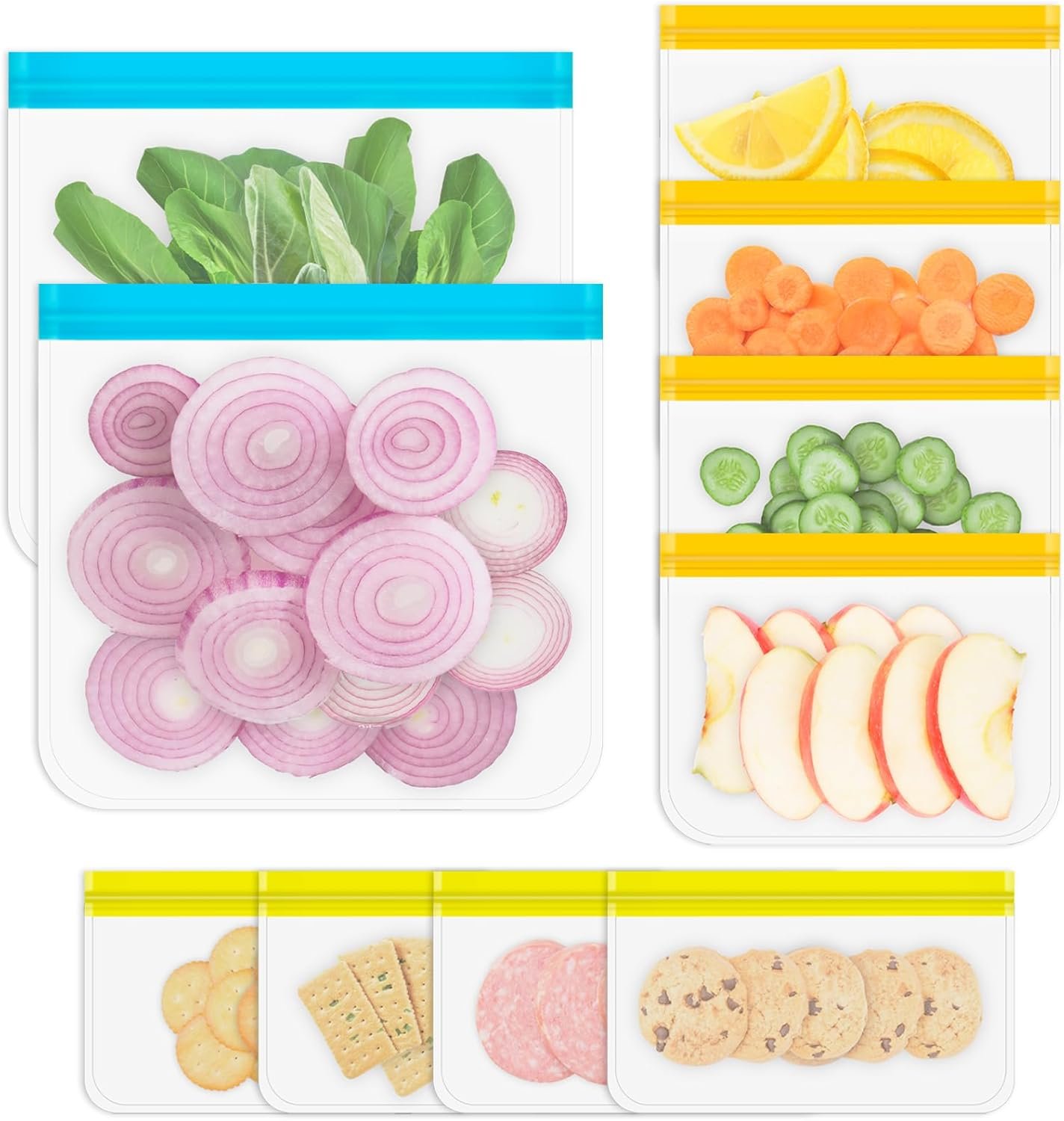 Reusable Gallon Freezer Bags, 10 Pack Dishwasher Safe Silicone Food Snack Storage Bags with 3 Sizes for Marinate Meats, Sandwich, Lunch, Cereal, Back to School Supplies