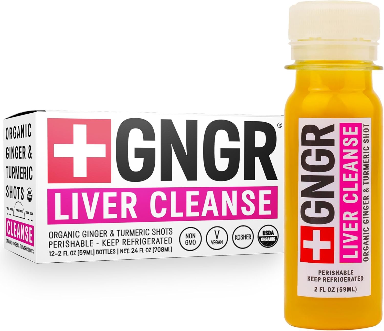 +GNGR Liver Cleanse Detox & Repair, Cold-Pressed Ginger Shot with Organic Milk Thistle Supplement, Dandelion, Turmeric, Immunity Shot for All Natural Liver Support & Digestion, 2 fl oz (Pack of 12)