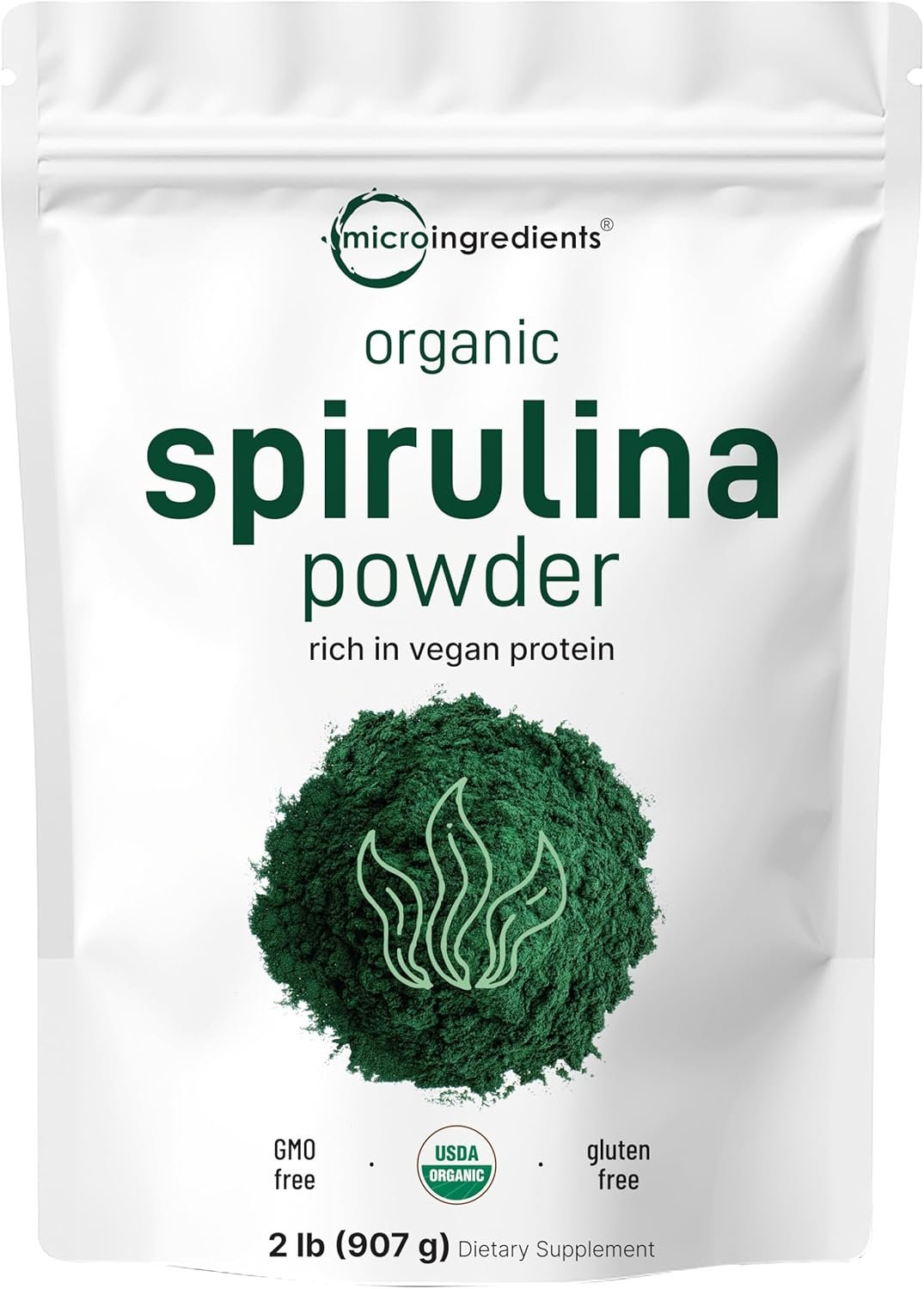 Organic Spirulina Powder, 2lbs | Raw Blue Green Algae | Superfood Rich in Vegan Protein, Antioxidants, Vitamins, & Minerals | Natural Source of Chlorophyll & Enzymes | Non-GMO, Filler Free