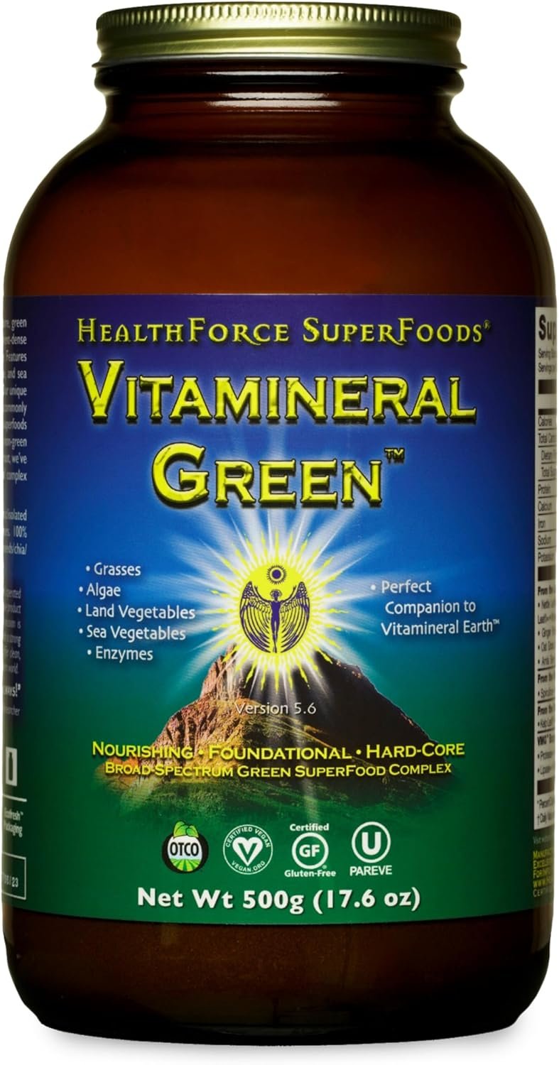 HEALTHFORCE SUPERFOODS Vitamineral Green – Mineral Supplement for Immune & Thyroid Support – Green Powder Supplement with Ingredients from The Land – Gluten-Free & Vegan – 500 Grams
